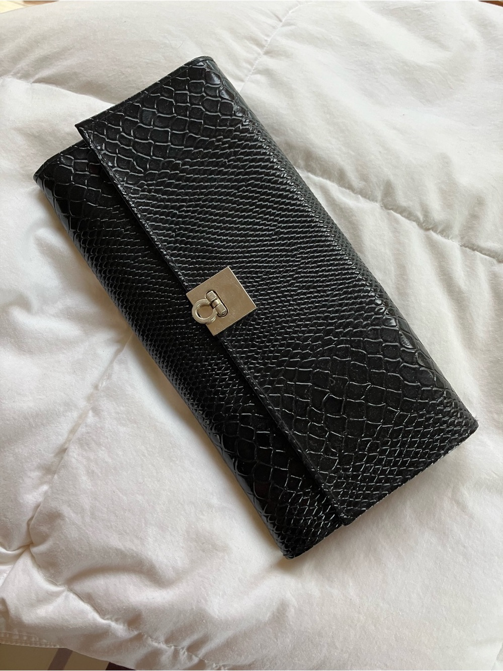 Black Faux Snakeskin Clutch Makeup Brush Bag with free brushes
